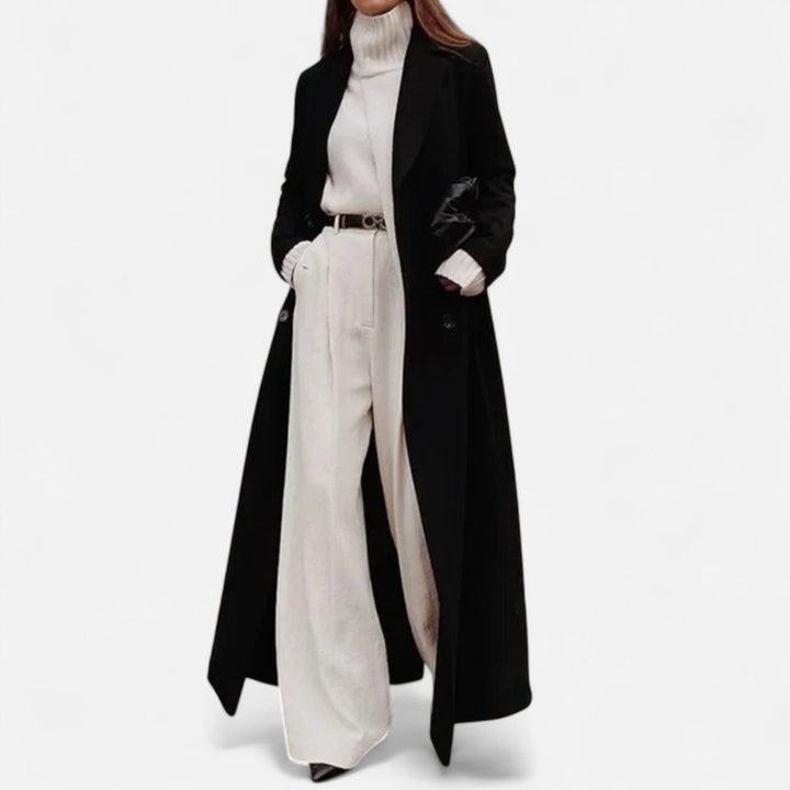 Women's Black Maxi Overcoat – Chic Longline Outerwear for Year-Round Wear